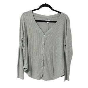 🟢Colsie Gray V Neck Thermal Button Oversized Front Long Sleeve Shirt Size S